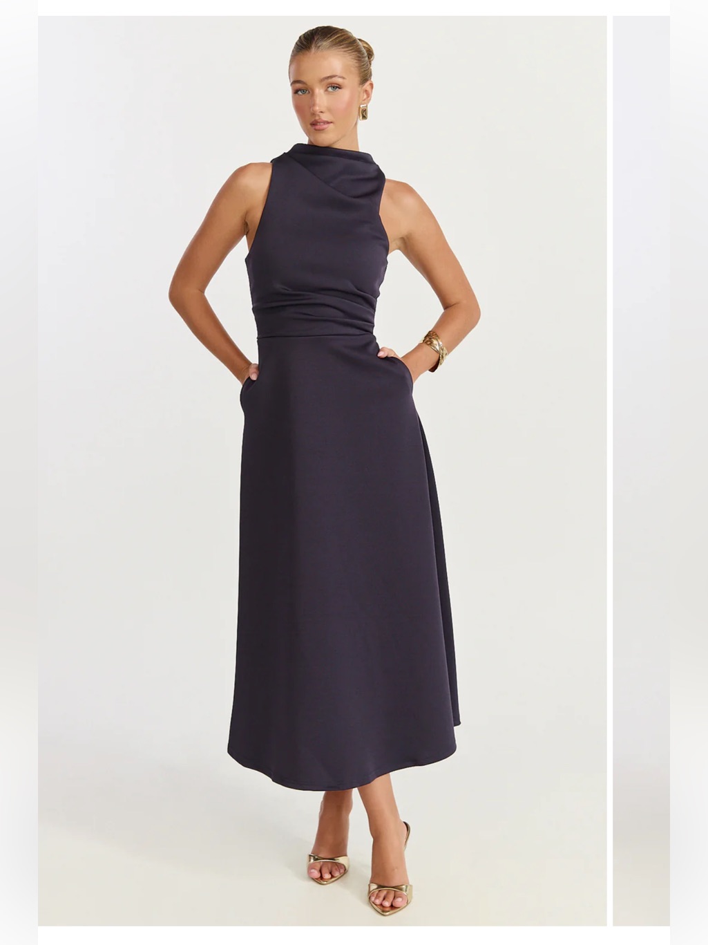 Showpo Navy High-Neck Midi Dress
